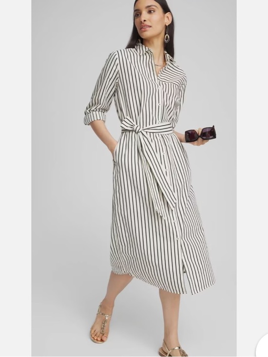 Chico's Dresses & Skirts - Chico's Black and White Striped Midi Shirt Dress
